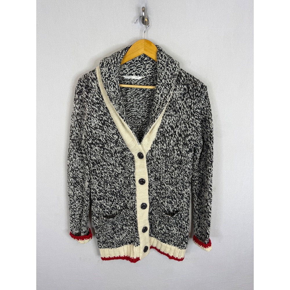 Bluenotes Womens M Shawl Collar Cardigan Sweater Black White Marl Knit